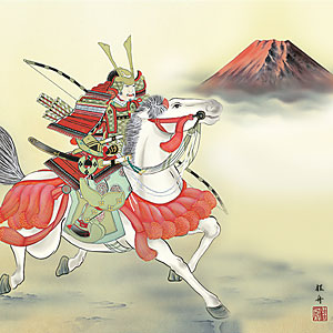 端午の節句掛け軸 長江桂舟作 若武者 尺八横