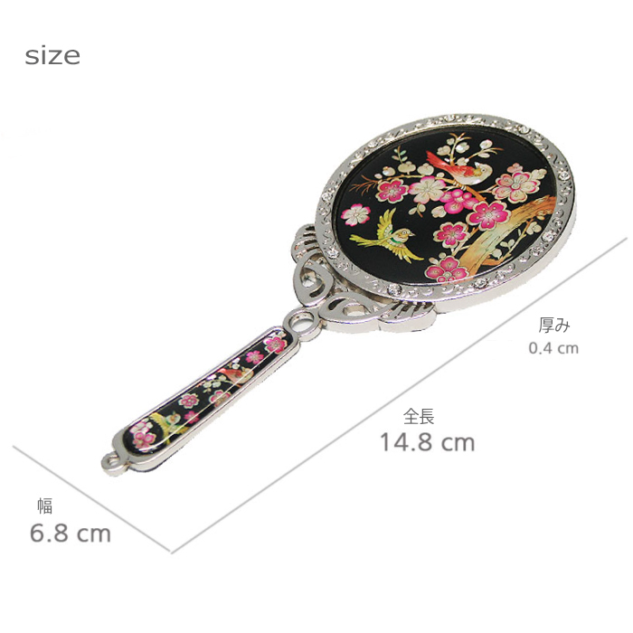 天然貝 コンパクト手鏡ミラー（梅と鶯）シェル・螺鈿 韓国 ミラー 鏡