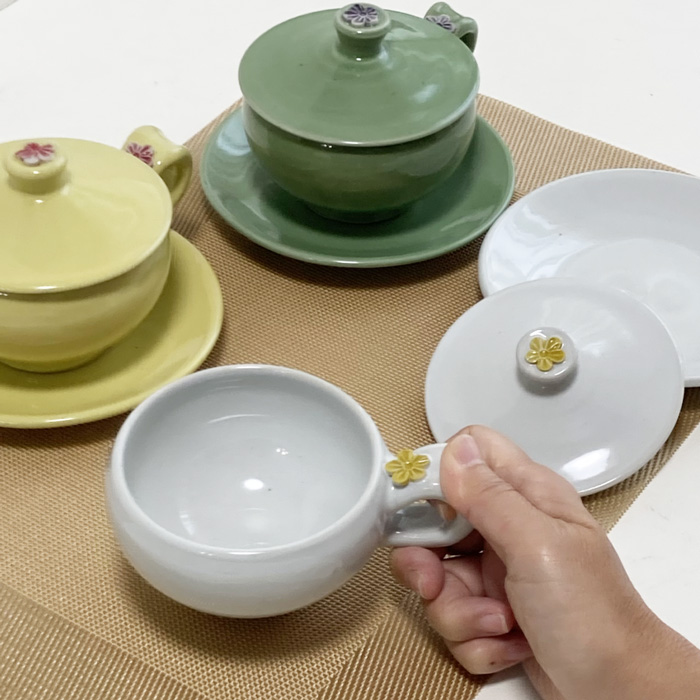 蓋付カップ&ソーサー韓国伝統茶用手作りのブルー陶器のコーヒーカップ