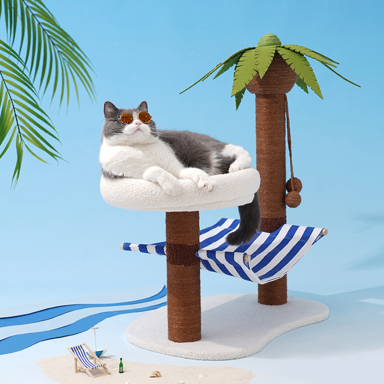 ハンモック付きココナッツ キャット ツリー - パーム キャット タワー