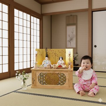 木目込み雛＞東玉工房ゆかり作 遊彩親王 駿河蒔絵白木収納飾り