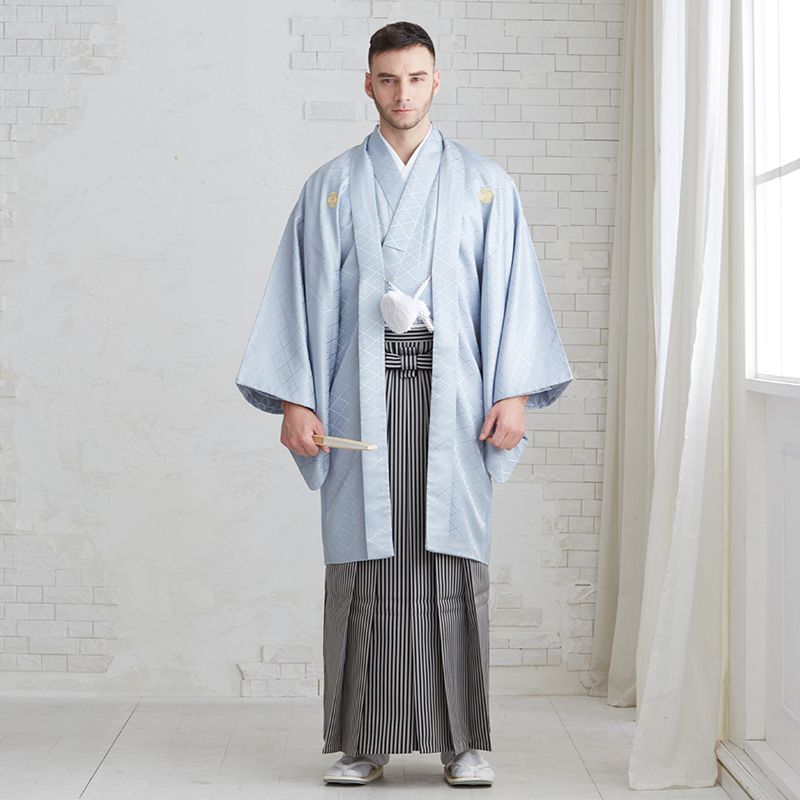 Y003-Y170 グレー紋付×縞袴│ 紋付袴レンタル │ 京都着物レンタル夢館