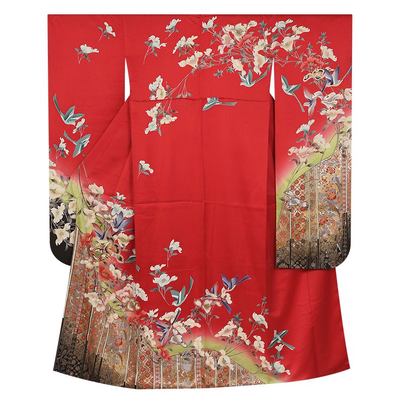 振袖：R833 赤 遊鳥花の苑☆(絹)(宅)│ 振袖レンタル │ 京都着物