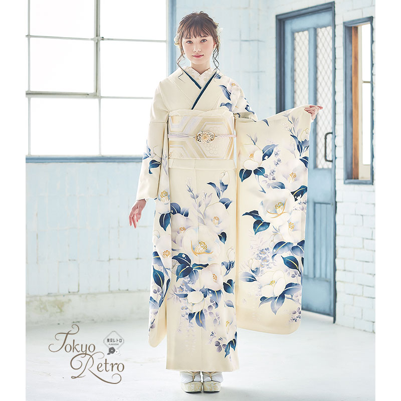 振袖： R2037東京レトロオフホワイト 椿
