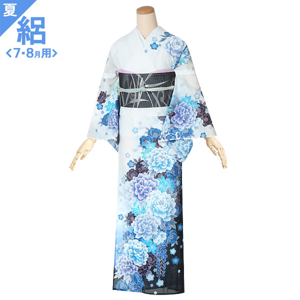 訪問着：H621 白 青牡丹| 訪問着レンタル │ 京都着物レンタル夢館