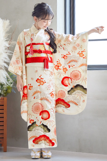 七五三七歳四つ身：N108 紅一点 【正絹】赤 松竹梅に鶴 | 七五三着物