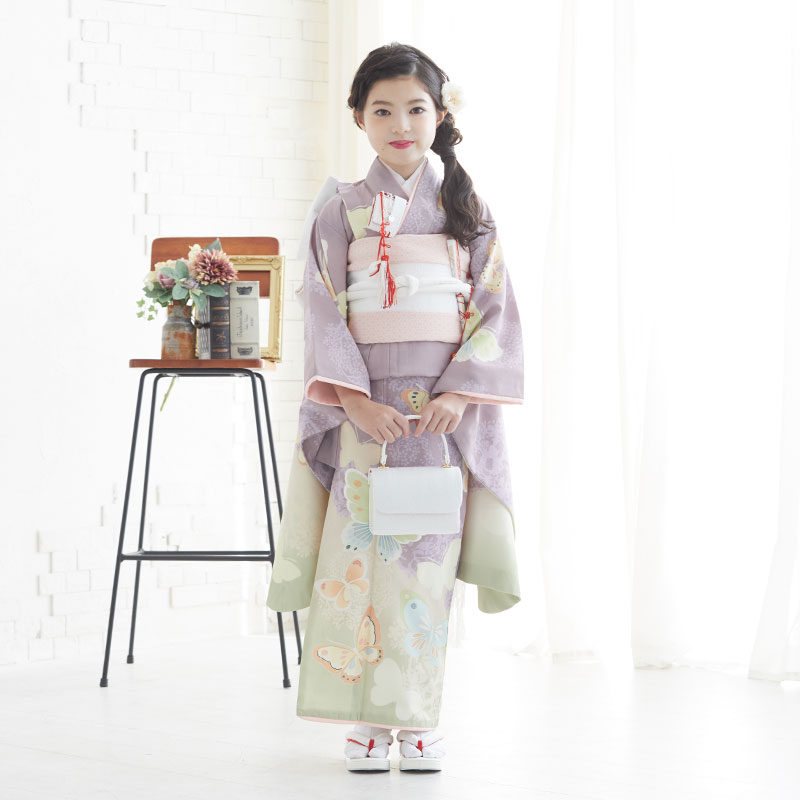 七五三七歳四つ身：N041 JILL STUART 薄紫 蝶々 | 七五三着物レンタル