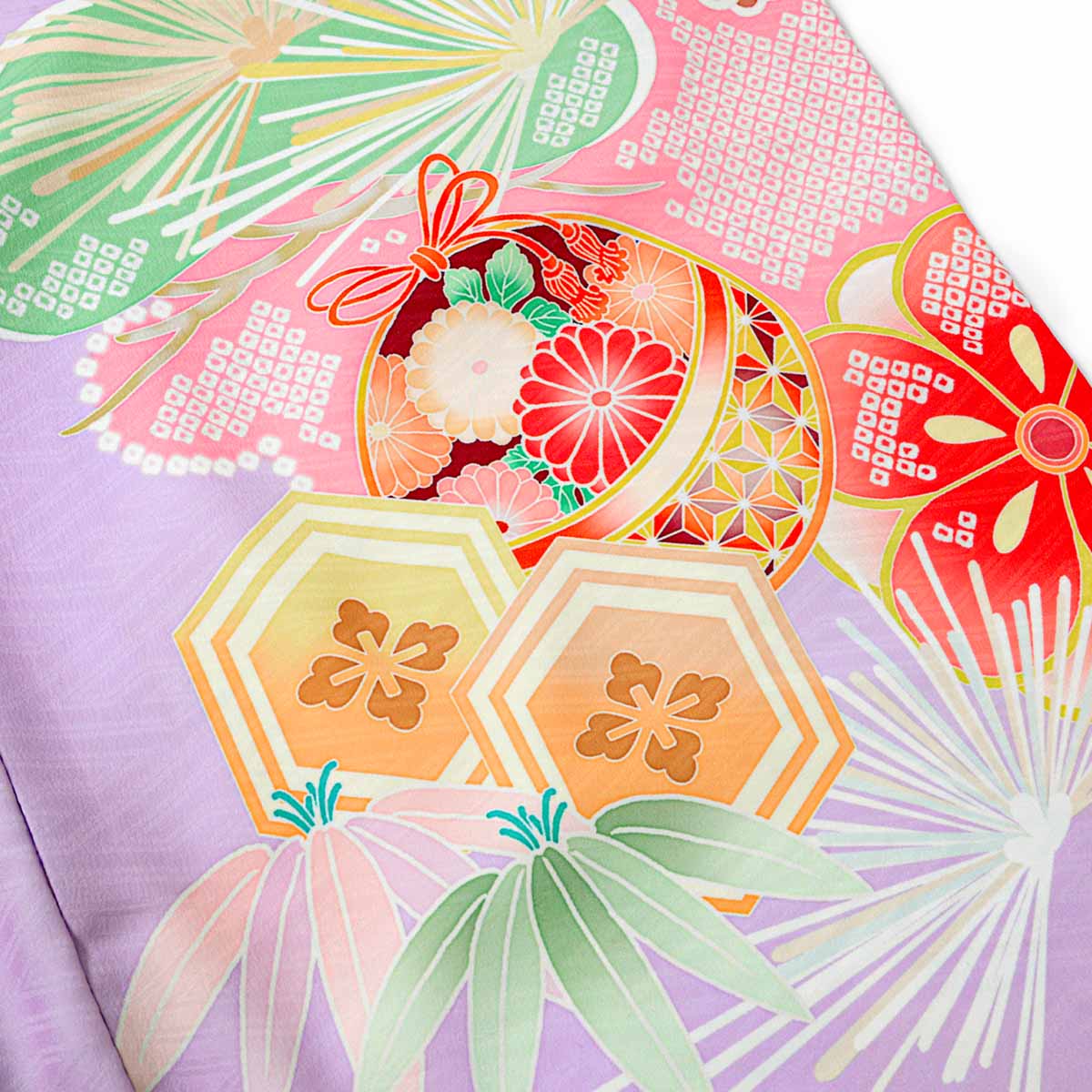 七五三七歳四つ身：N199 式部浪漫 藤色 梅に手毬 | 七五三着物レンタル