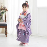 七五三被布 : K116 【三歳女児被布】総絞り 紫×白 手毬に熨斗と梅