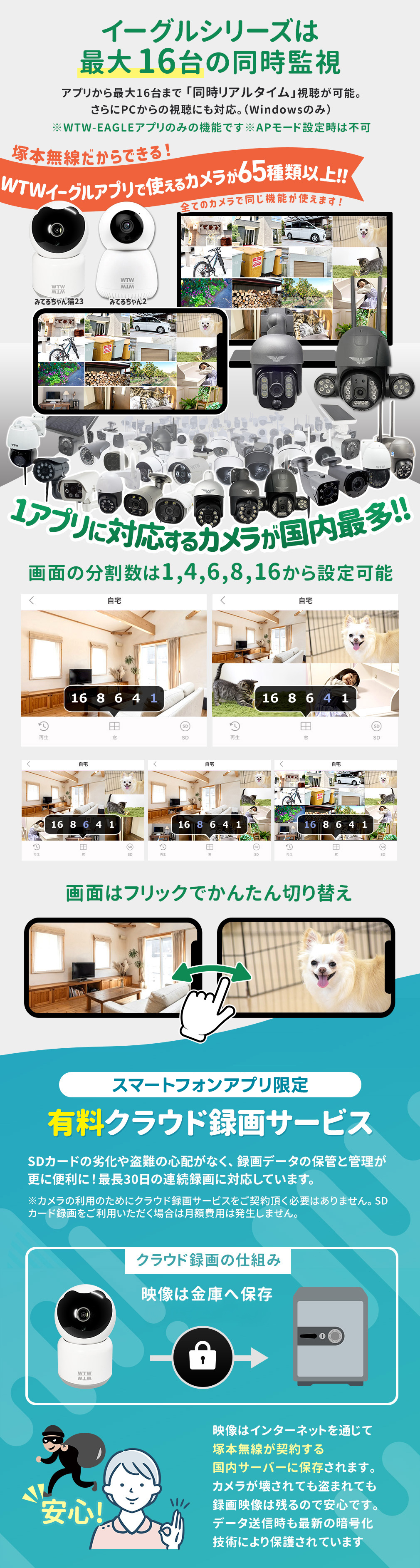 Wi-Fi 防犯灯カメラ みてるちゃん5プラス アンテナ内蔵 夜間カラー WTW