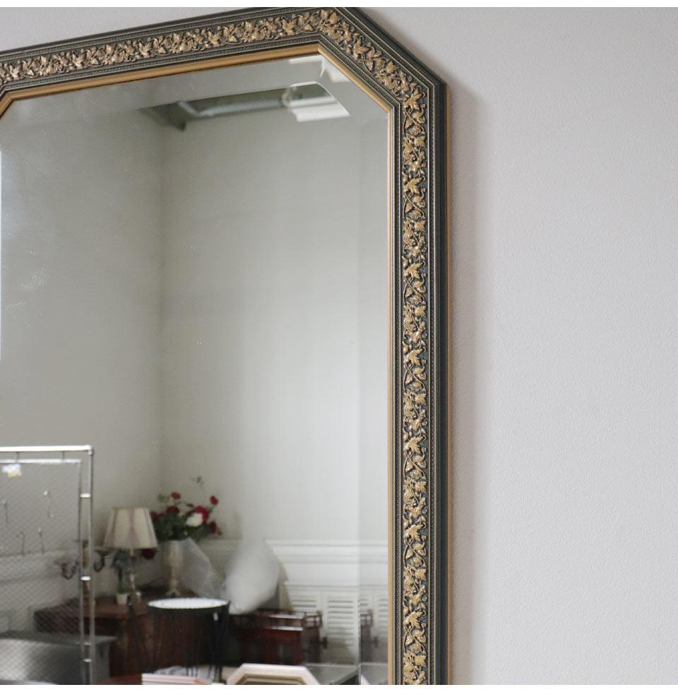 イタリア製 ウォールミラー(壁掛け鏡) ネイビーリーフ 48×68cm