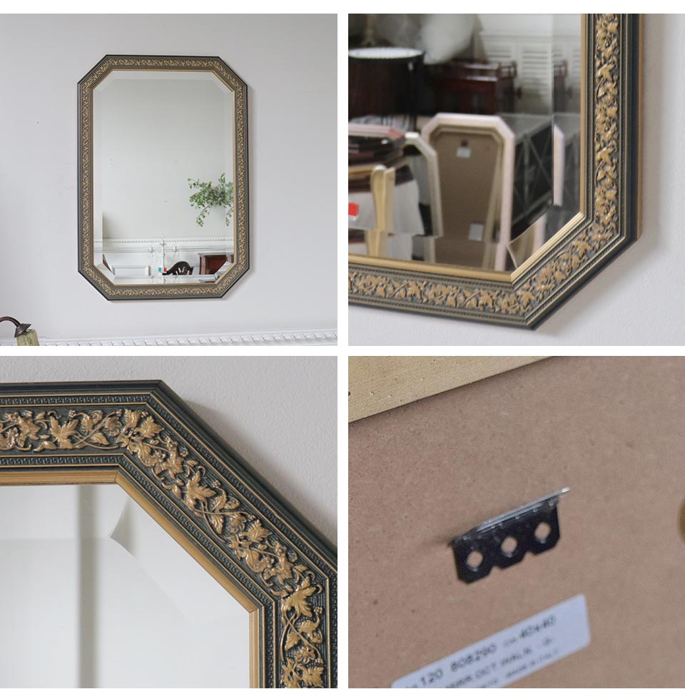 イタリア製 ウォールミラー(壁掛け鏡) ネイビーリーフ 48×68cm