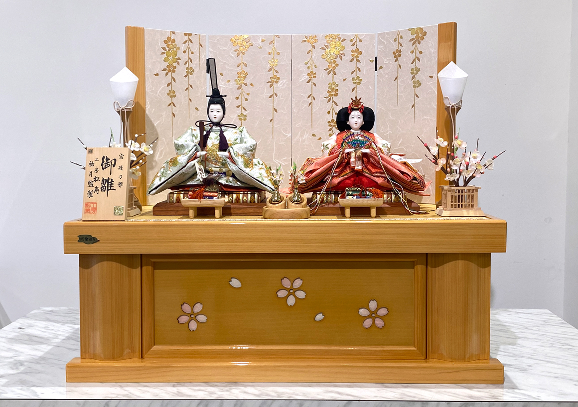 雛人形 初節句 親王飾り「雪輪桜 緑 三五親王飾り」女の子 お祝い