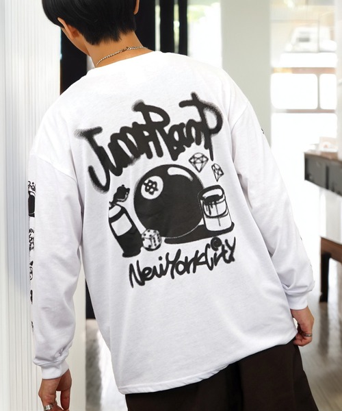 tシャツ ワイド グラフィック 長袖 Tシャツ 袖 ロゴ バックプリント