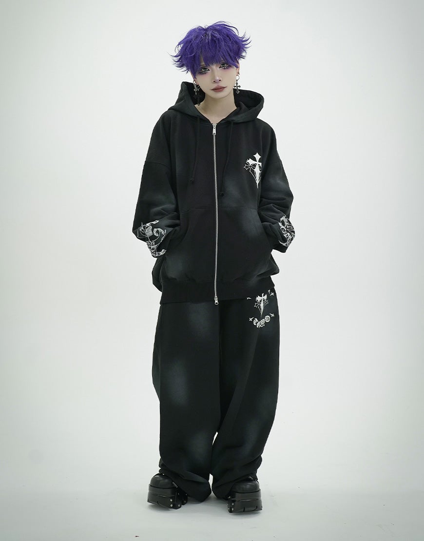 REFLEM【レフレム】クロス刺繍スウェットワイドパンツ/全3色