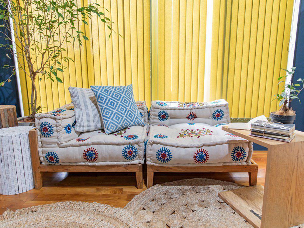 送料無料】ブロックマルチ ソファ コーナー マクラメ エンブロイダリー