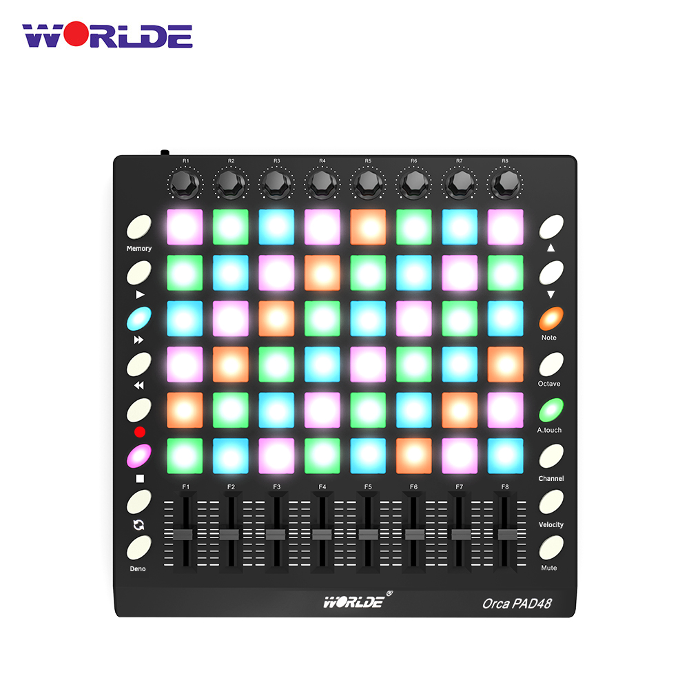 Worlde PAD48ポータブルusb midiドラムパッドコントローラ48 rgbバック