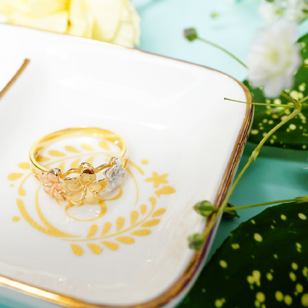 ハワイアンジュエリー 14K3カラープルメリアリング