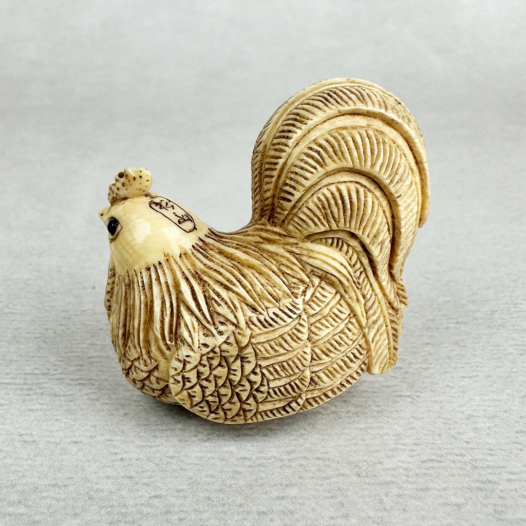 古美術 雨蛙象牙 根付 鶏