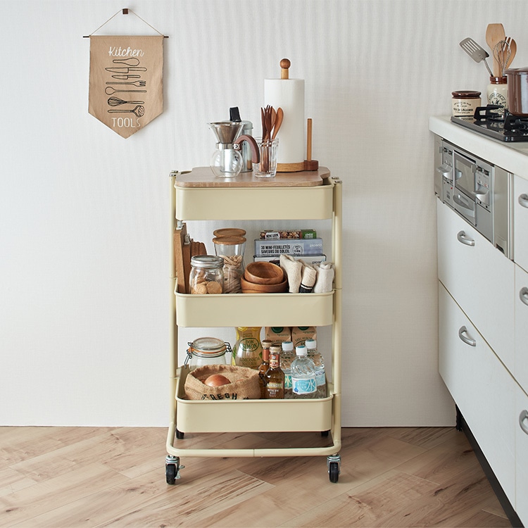 天板付きキッチンワゴン T-KW-L002(ベージュ): Simple Style ANA Mall