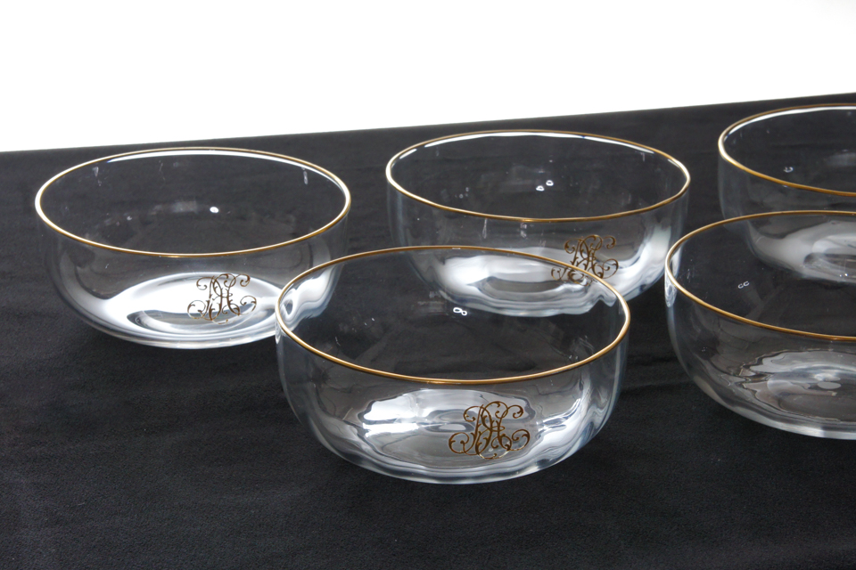 オールドバカラ「縁イニシャル金彩 4寸鉢 5客組」《アンティックかとう》