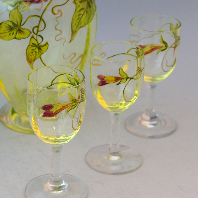 オールドバカラ「エナメル彩 朝顔文 リキュールセット」《アンティック