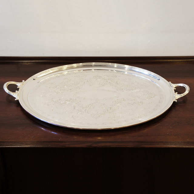 イギリス「シルバープレート 楕円型 トレー（大）幅60cm