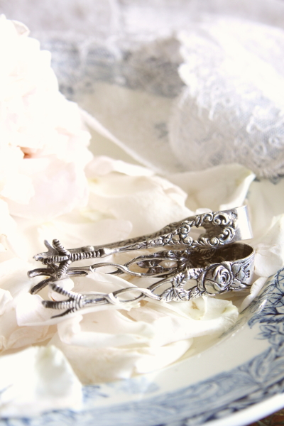 薔薇のピアストワーク シルバーケーキトング ドイツ アンティークス