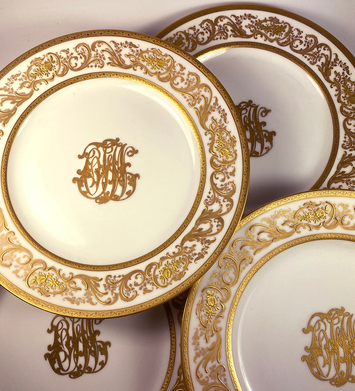 Fine Antique Set of 4 French Limoges Raised Gold Enamel 10 1/4