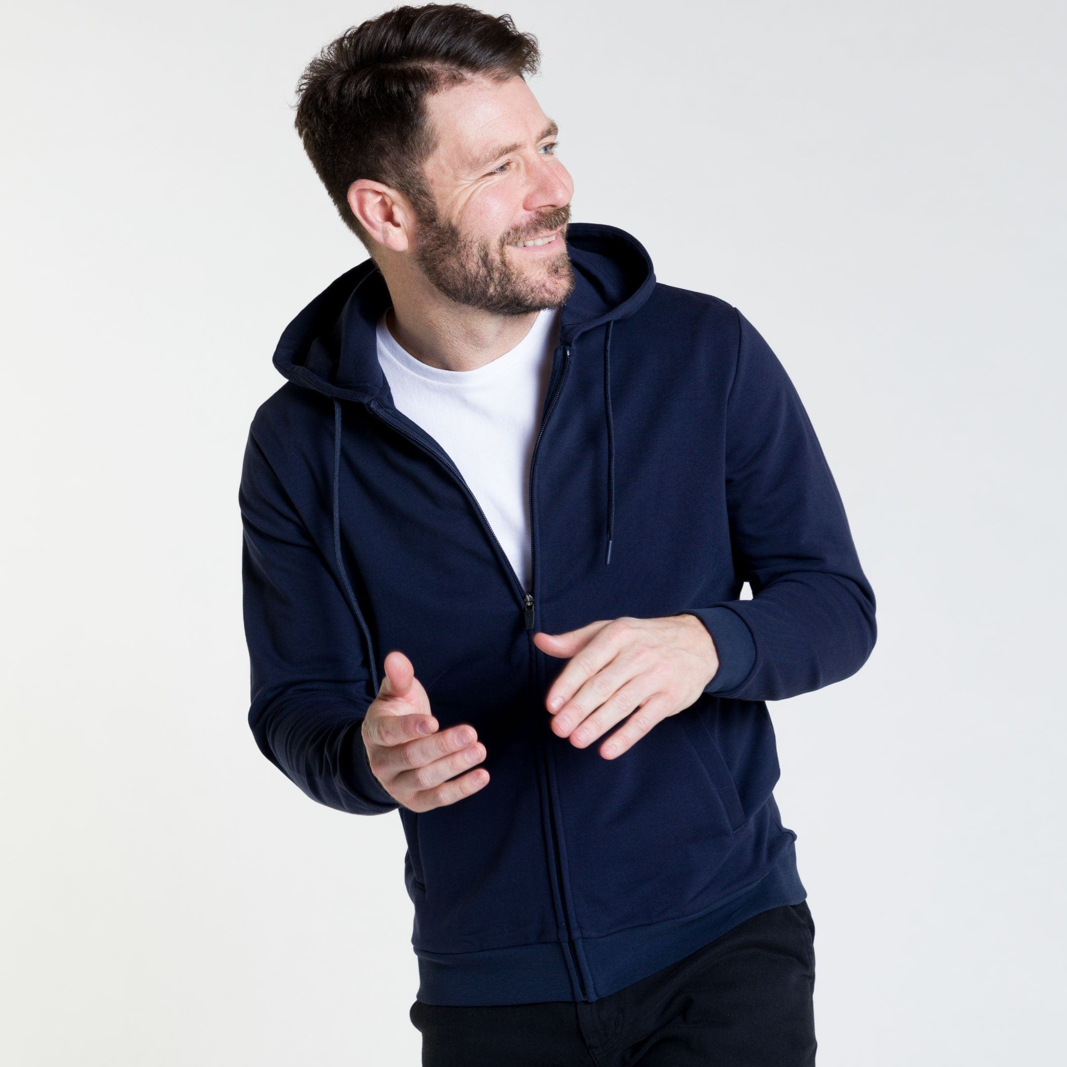 Ash & Erie Navy French Terry Full-Zip Hoodie for Short Men
