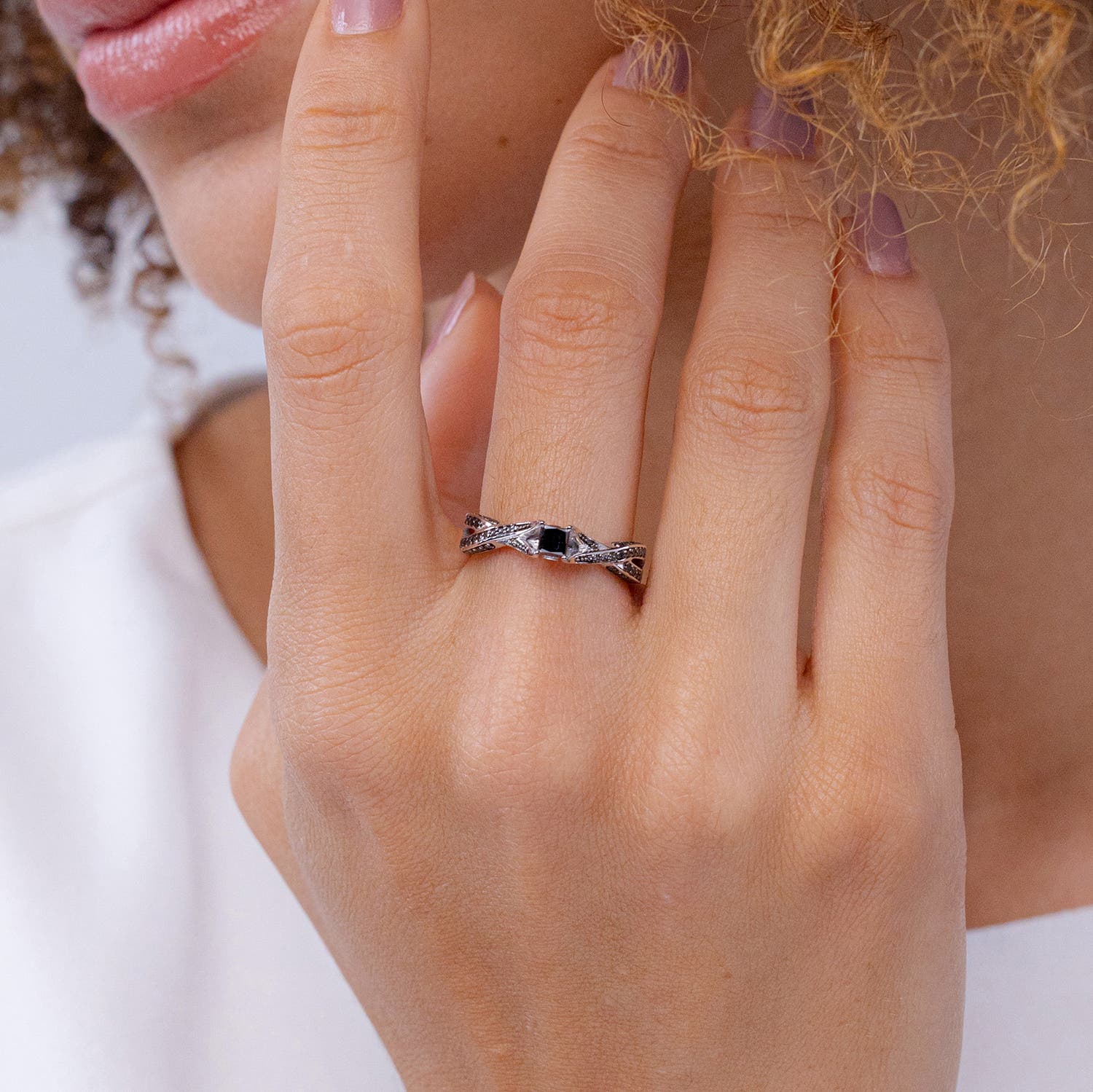 Princess-Cut Enhanced Black Diamond Crossover Engagement Ring