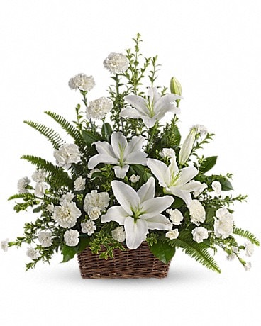 Peaceful White Lilies Basket in Tacoma WA - Blitz & Co. Florist