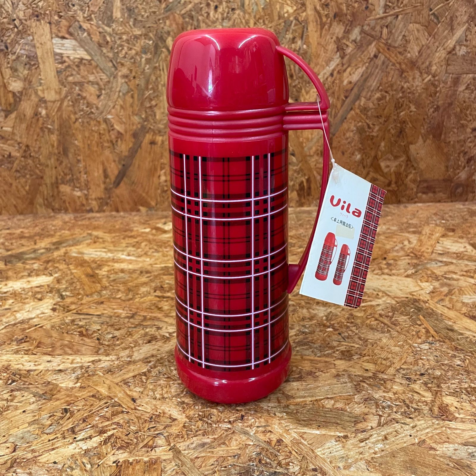 デッドストック 昭和レトロ ViLa ヴィーラ 卓上用魔法瓶 赤チェック