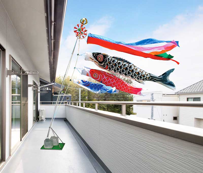 定番ナイロン鯉【鯉のぼり】1.2mスタンドセット ※五色吹き流しセット