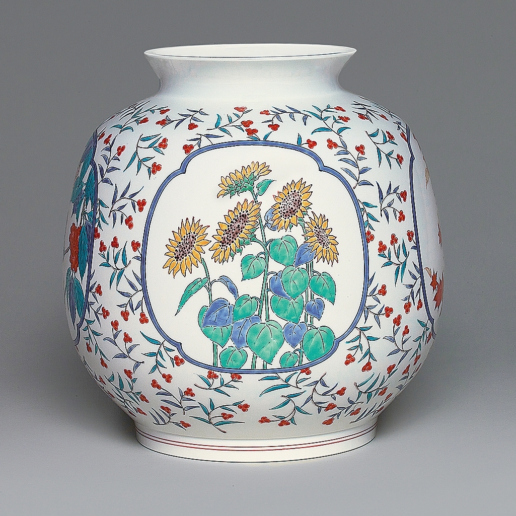 十五代 酒井田柿右衛門『 濁手四季文花瓶』 | 陶芸作品（作家特選