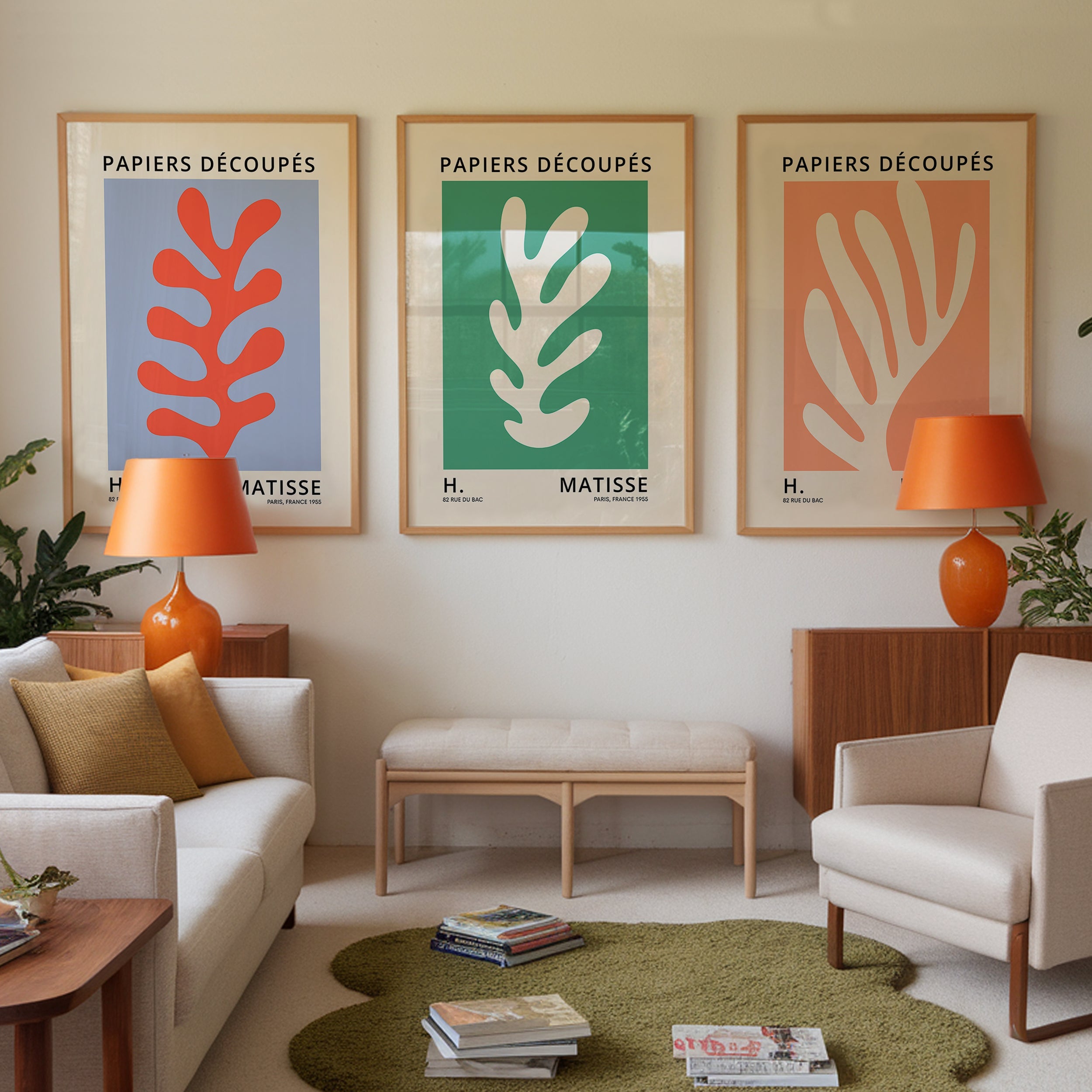 Botanical print Matisse style: red leaf on blue field | Wall art