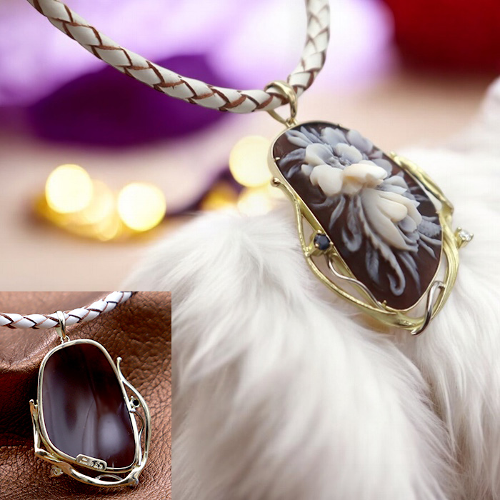 カメオ彫刻家ジャンニーノ氏が彫刻しました立体的なお花のカメオ