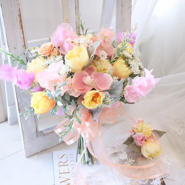 ≪受注制作≫ 前撮り チューリップ スイートピー 胡蝶蘭 春色 春婚 392