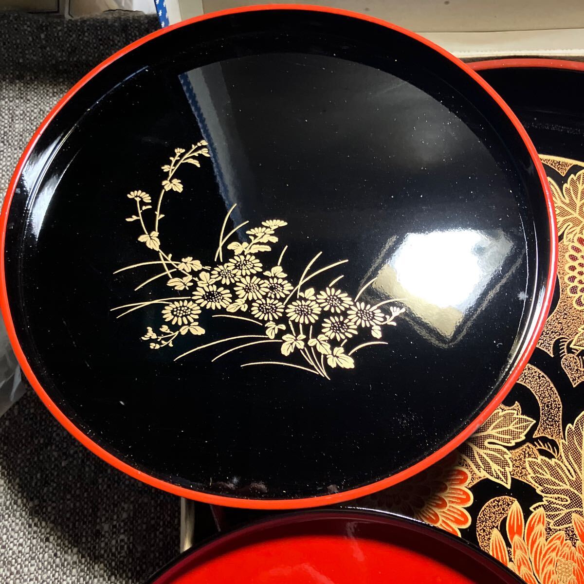 未使用 高級美術漆器 お盆 漆器 5枚セット まとめ売り 伝統工芸品