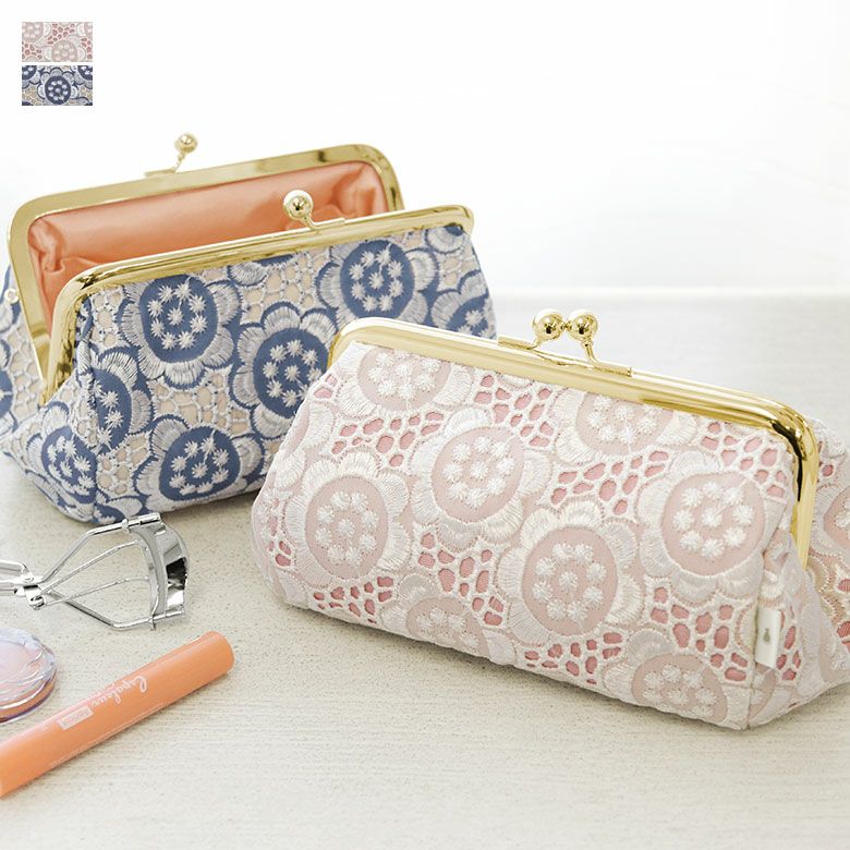 在庫商品】TAWARA型がま口コスメポーチ（中）【CAT lace(キャット