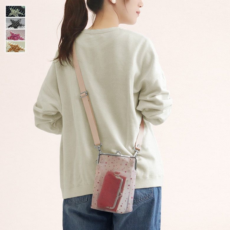 在庫商品】がま口メッシュショルダー【スターグリッターメッシュ】 [M
