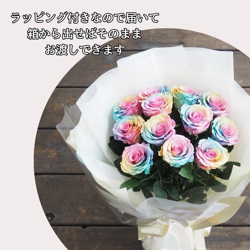 送料無料】プリザーブドフラワー レインボーローズ パステル 12本の