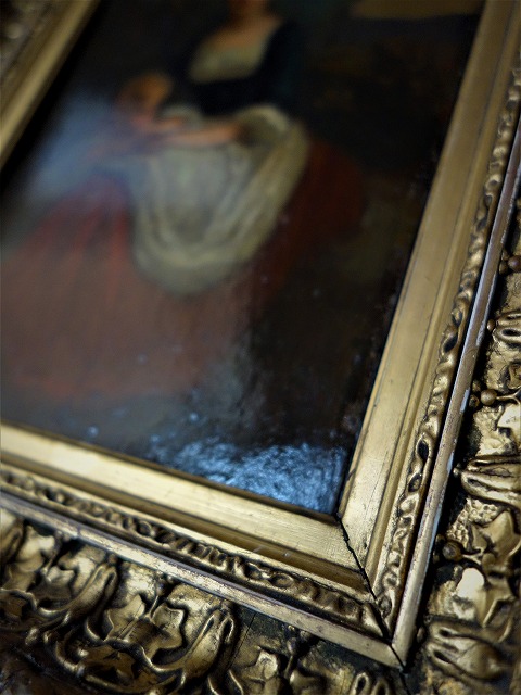 西洋アンティーク フランス19世紀絵画 母と子の肖像 アート＆オブジェ 平面