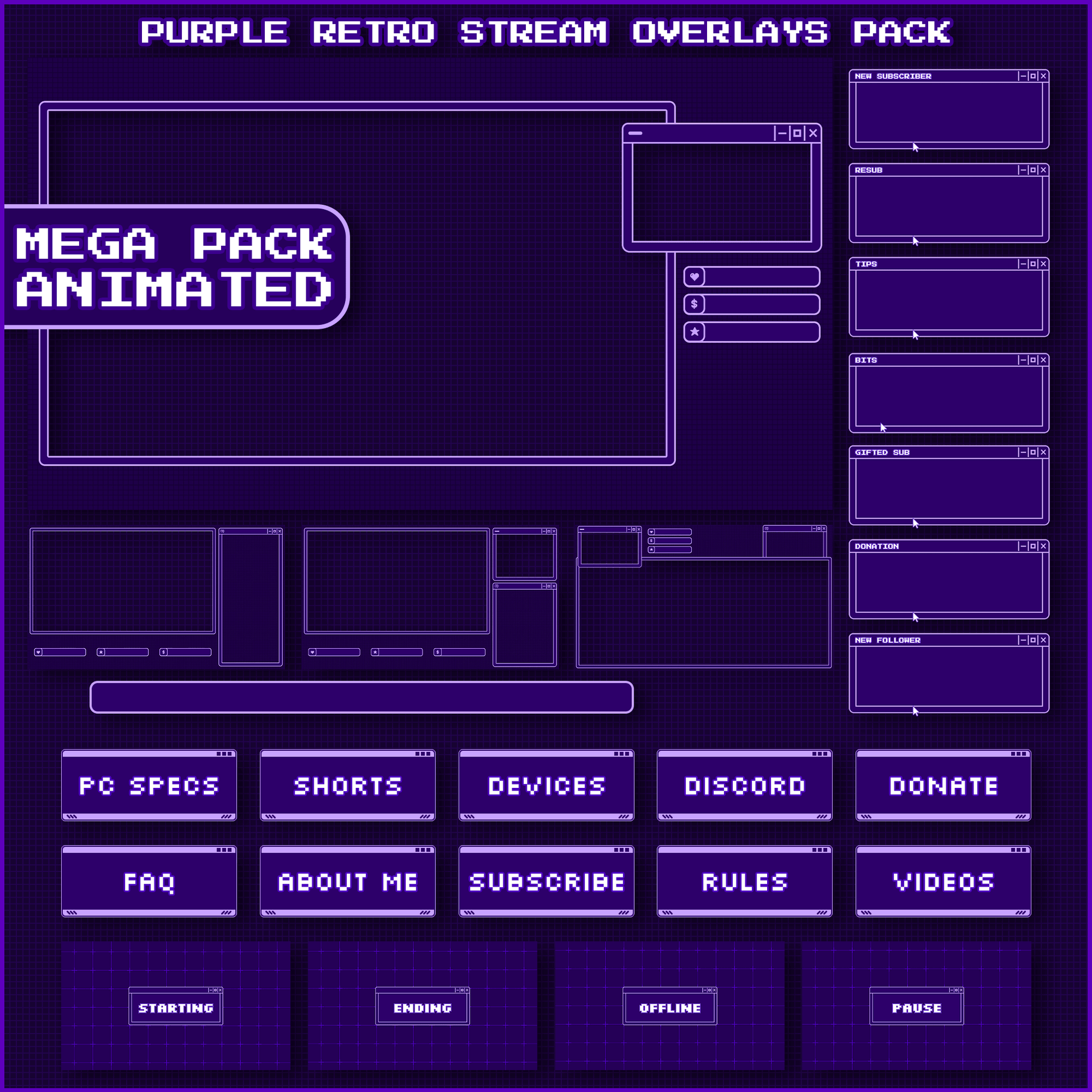 Purple retro twitch overlays pack – BIGBRAUZ OVERLAYS