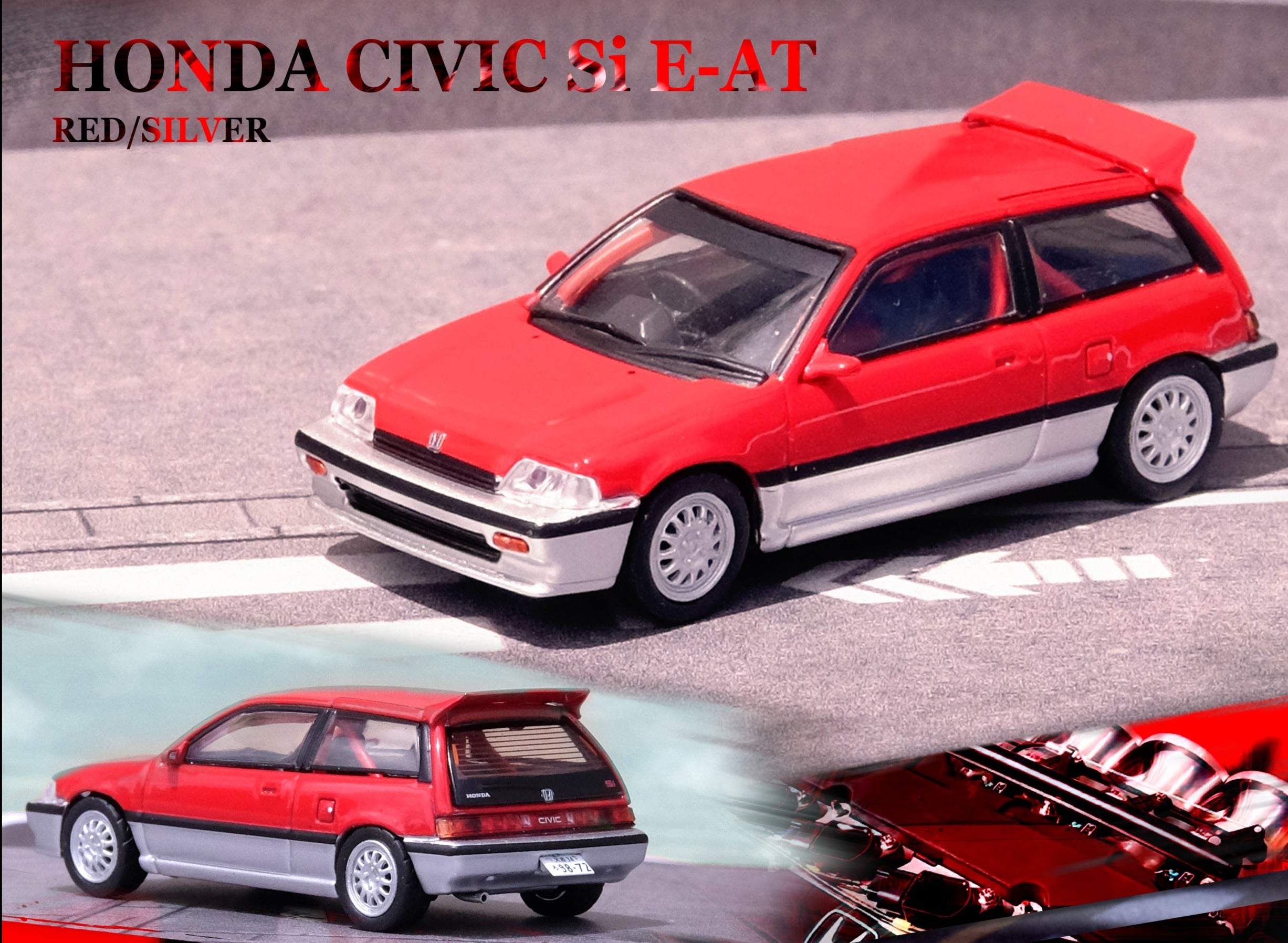 Inno64 1/64 HONDA CIVIC Si E-AT Red/Silver – Black Ice Diecast