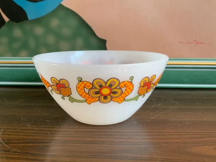 ドイツ 60s SCHOTT MAINZ 耐熱ガラス ボウル お花 オレンジ