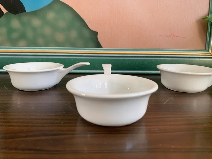 フランス製 70s APILCO アピルコ 陶器 ミニ ソースパン ホワイト 3つ