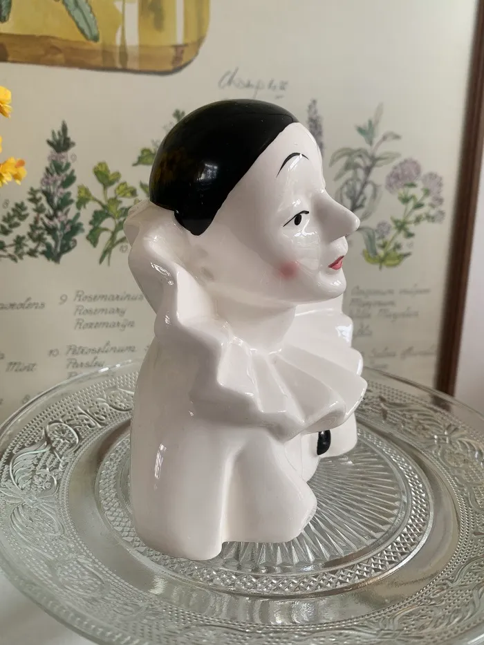 SOLDOUT-ベルギー 80s ピエロ クラウン 陶器 白と黒 置物 胸像