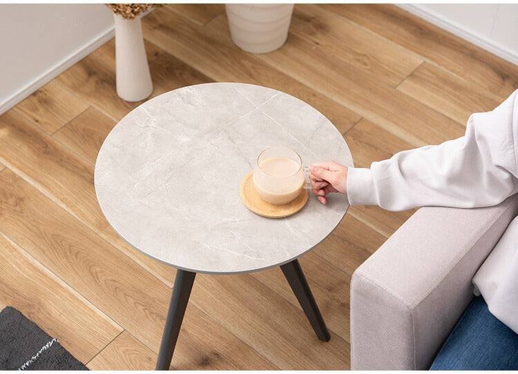 サイドテーブル 直径50cm 50×50 丸テーブル 大理石調 大理石 韓国