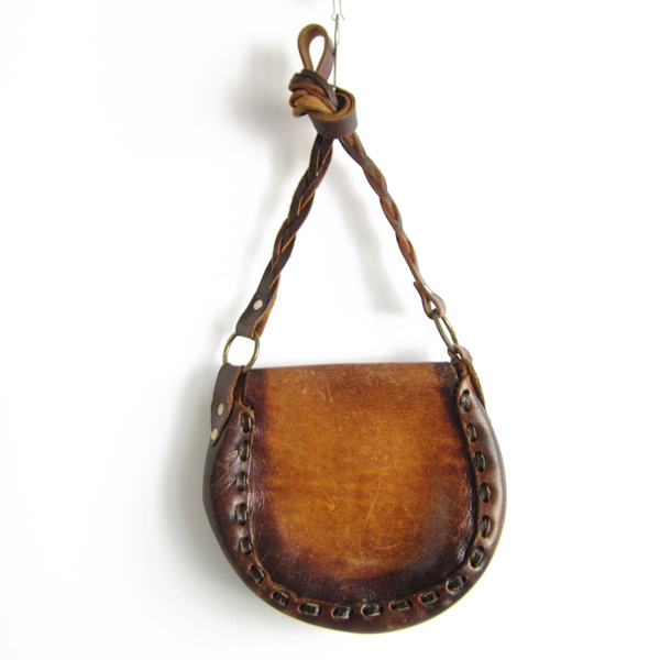 70's/花柄/ヒッピー/バッグ/茶系/エンボス/ボタニカル/レザーバッグ